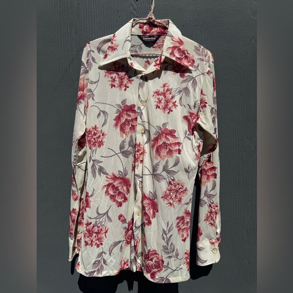 70s Vintage Career Club Brand Long Sleeve Floral Shirt Size MD